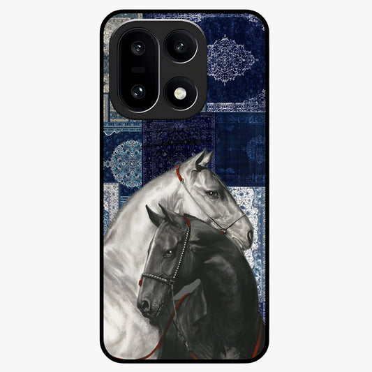 Midnight Stallion Blues Glass Case for 1+15 powerful front view featuring horse artwork in deep blue night tones
