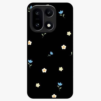 Minimalistic Blue With White Flower Pattern Glass Case for 1+15 fresh front view featuring white floral artwork on blue background