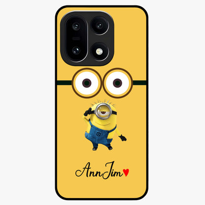 Minion Custom Name Glass Case for 1+15 playful front view featuring cartoon inspired artwork with personalized name design