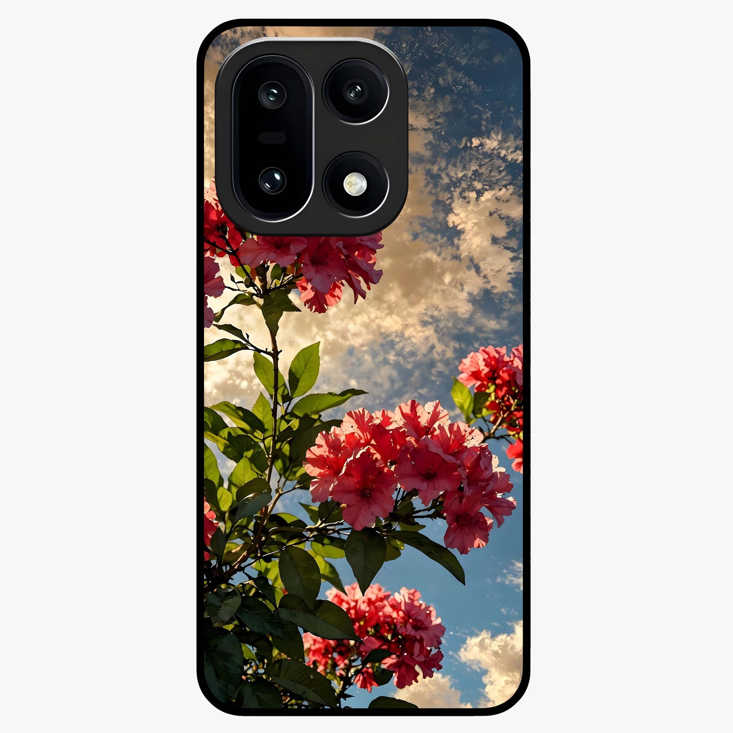 Moonlit Blossom Charm Glass Case for 1+15 elegant front view featuring floral artwork under soft moonlight tones