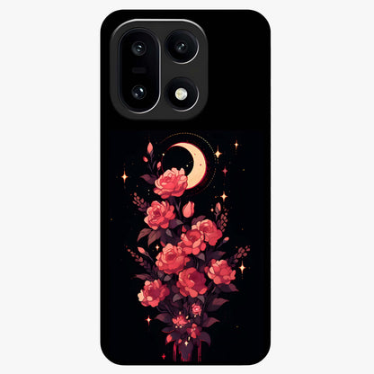 Moonlit Floral Elegance Glass Case for 1+15 graceful front view featuring sophisticated floral artwork on dark backdrop