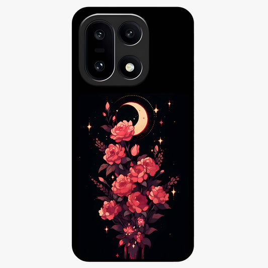 Moonlit Floral Elegance Glass Case for 1+15 graceful front view featuring sophisticated floral artwork on dark backdrop