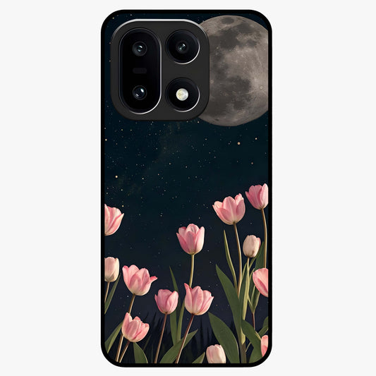 Moonlit Night Tulip Glass Case for 1+15 serene front view featuring tulip floral artwork in midnight tones