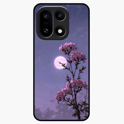 Moonlit Petal Night Glass Case for 1+15 elegant front view featuring floral artwork glowing in night tones