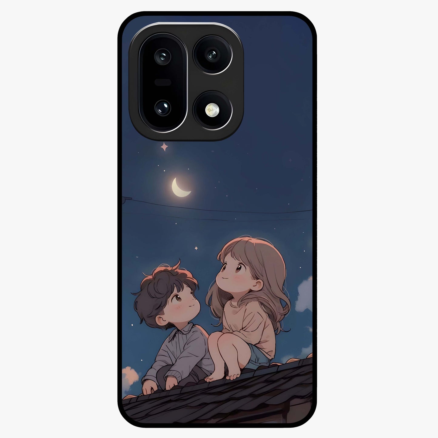 Moonlit Promise Together Glass Case for 1+15 romantic front view featuring couple inspired artwork in night tones