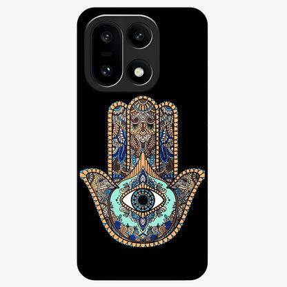 Mystic Hamsa Eye Glass Case for 1+15 symbolic front view featuring traditional hamsa eye artwork