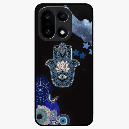 Mystic Hand Aura Glass Case for 1+15 artistic front view featuring hand symbol artwork with glowing aura tones