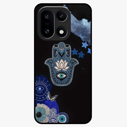 Mystic Hand Aura Glass Case for 1+15 artistic front view featuring hand symbol artwork with glowing aura tones