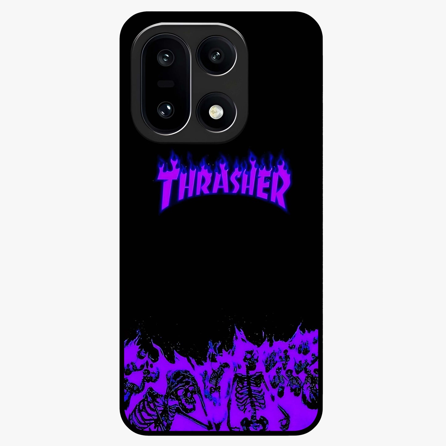 Neon Flame Riot Glass Case for 1+15 intense front view featuring blazing neon flame artwork
