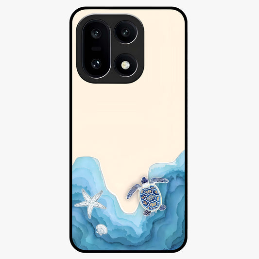 Ocean Drift Turtle Glass Case for 1+15 serene front view featuring sea turtle artwork in calming ocean tones