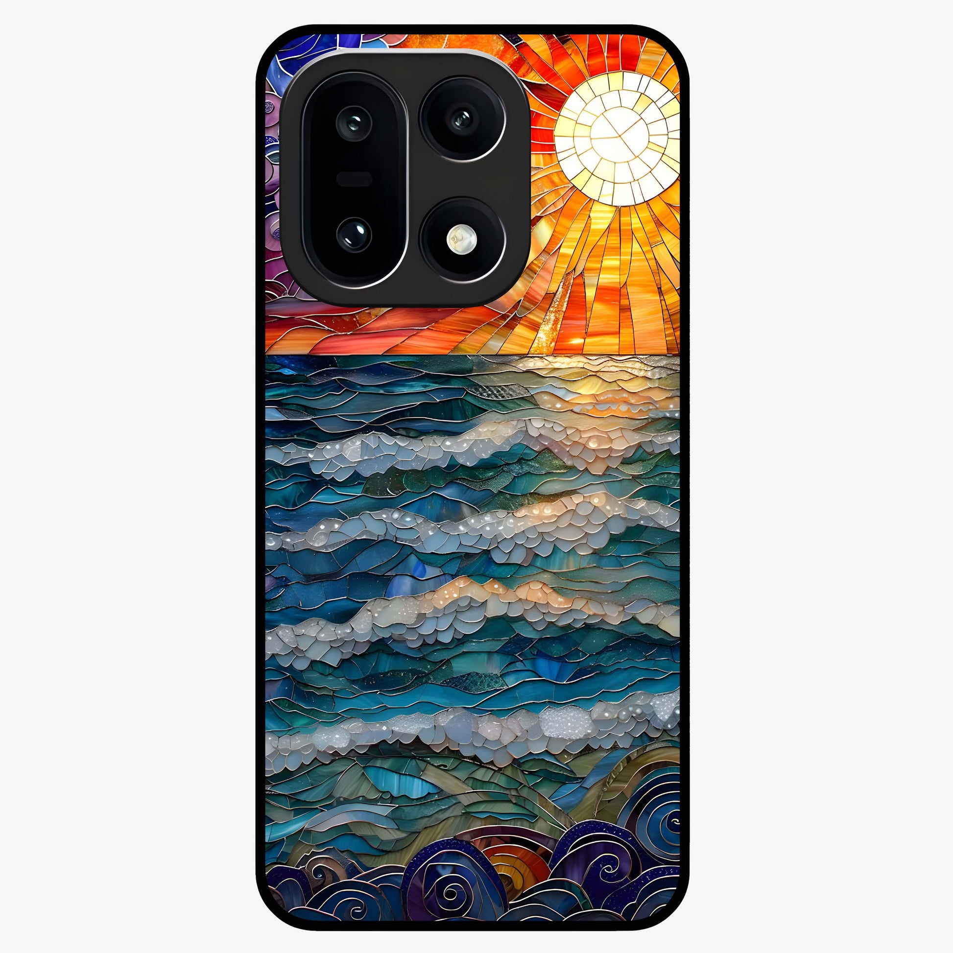 Ocean Mosaic Art Glass Case for 1+15 artistic front view featuring mosaic inspired ocean artwork