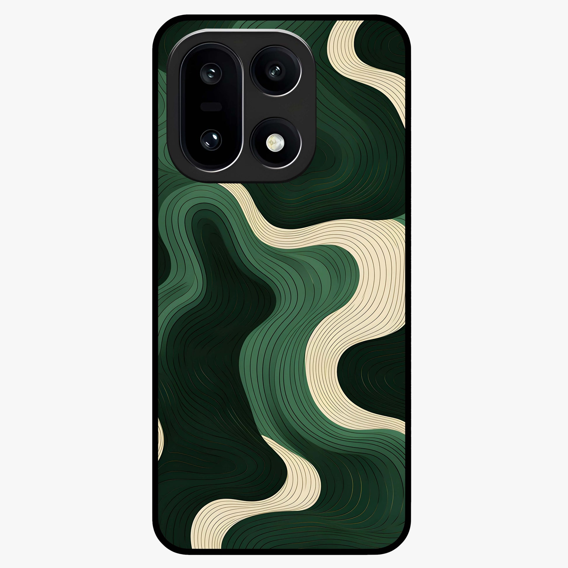 Organic Swirl Design Glass Case for 1+15 modern front view featuring flowing abstract swirl artwork