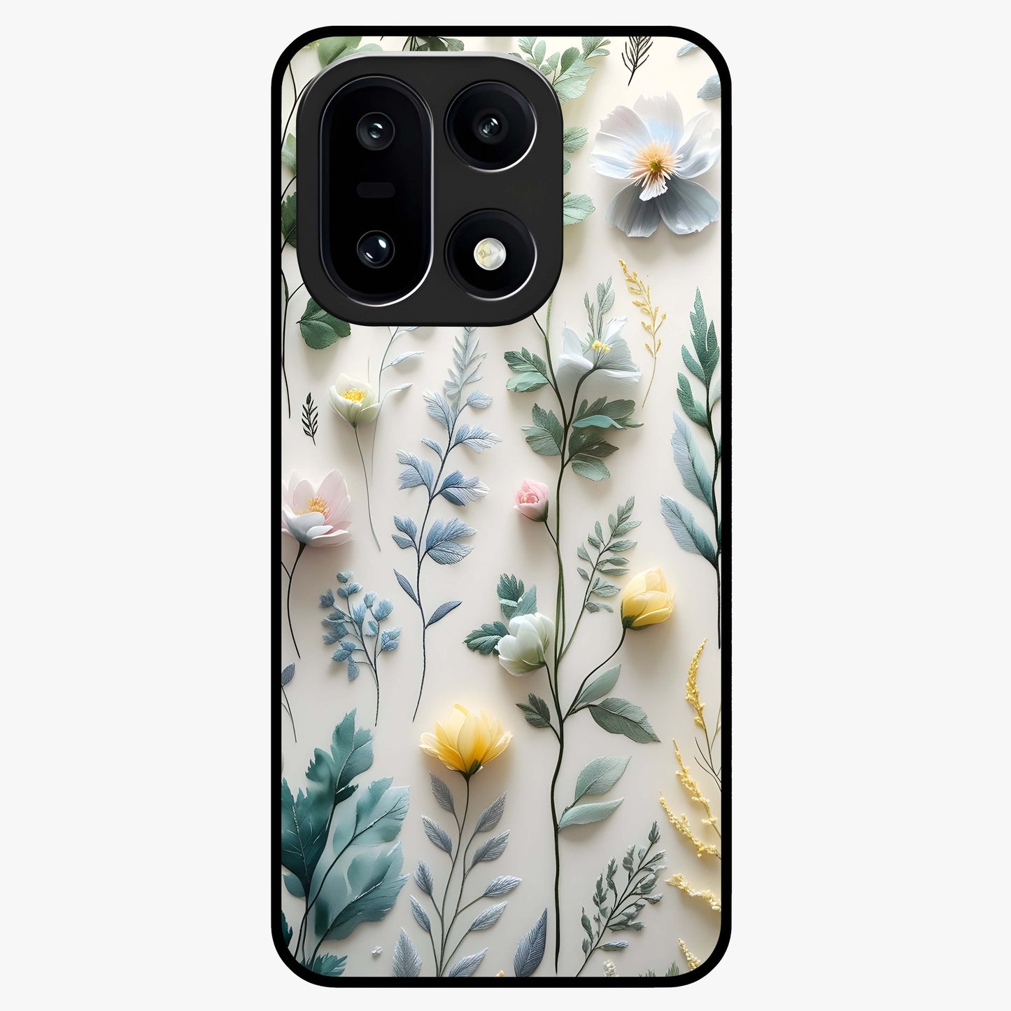 Pastel Garden Whispers Glass Case for 1+15 soft front view featuring delicate pastel floral artwork
