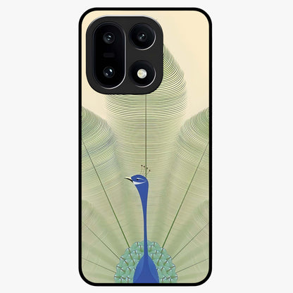 Peacock Feather Grace Glass Case for 1+15 elegant front view featuring detailed peacock feather artwork