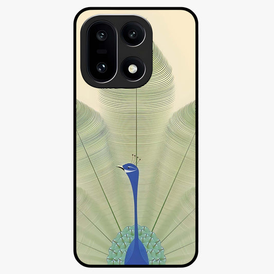Peacock Feather Grace Glass Case for 1+15 elegant front view featuring detailed peacock feather artwork