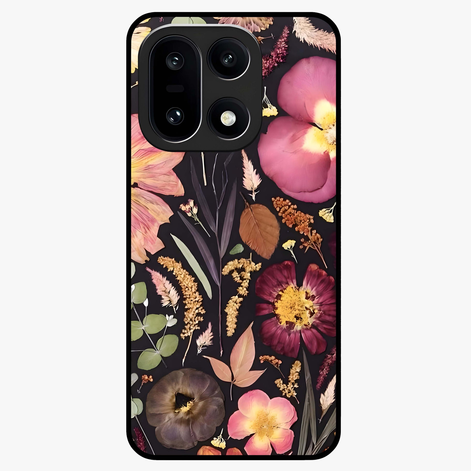 Petal Dream Tapestry Glass Case for 1+15 elegant front view featuring intricate floral tapestry artwork