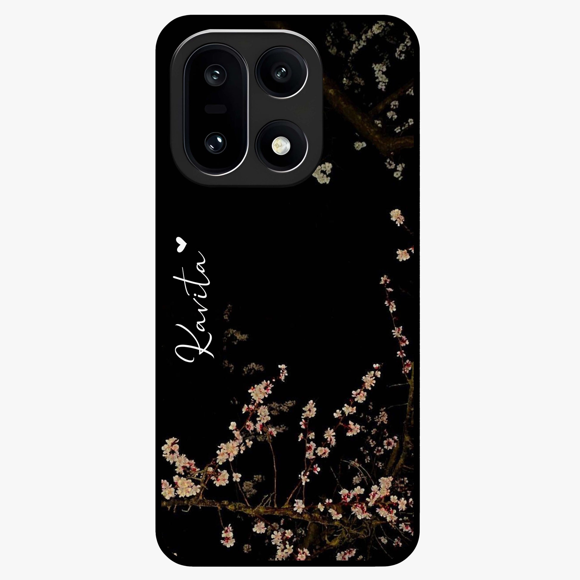 Petal Moon Light With Custom Name Glass Case for 1+15 graceful front view featuring floral artwork under moonlight with personalized name design