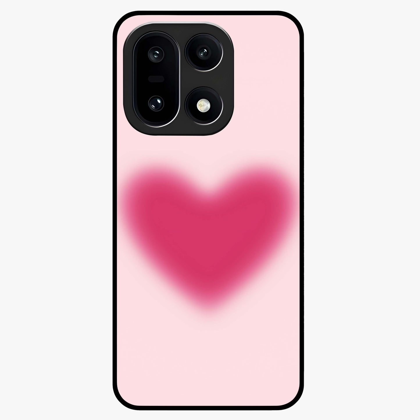 Pink Aura Heart Glass Case for 1+15 soft front view featuring glowing heart artwork in pastel pink tones
