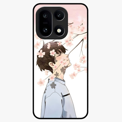 Pink Blossom Boy Glass Case for 1+15 aesthetic front view featuring illustrated character with pink floral accents
