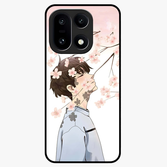 Pink Blossom Boy Glass Case for 1+15 aesthetic front view featuring illustrated character with pink floral accents