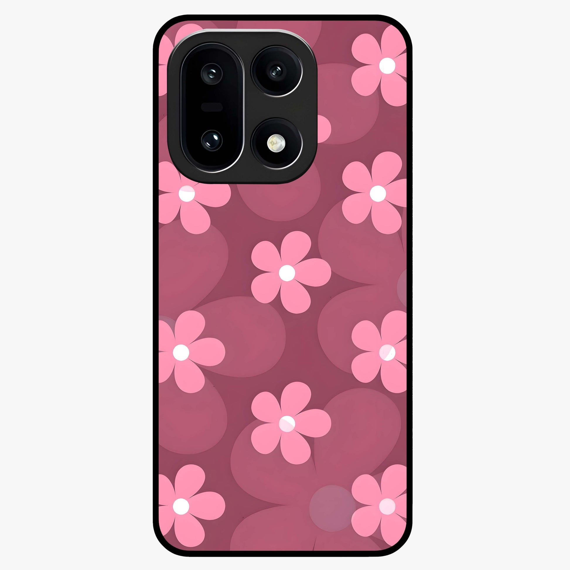 Pink Daisy Flower Pattern Glass Case for 1+15 cheerful front view featuring daisy floral artwork in pink tones