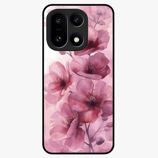 Pink Floral Glass Case for 1+15 elegant front view featuring soft pink flower artwork