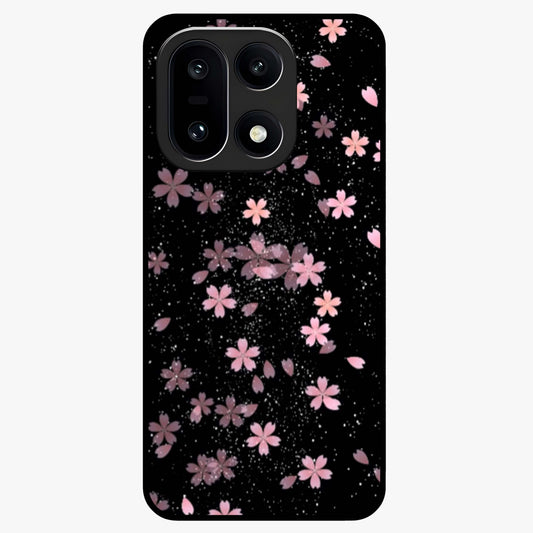 Pink Flower Black Background Glass Case for 1+15 striking front view featuring vibrant pink flower on dark backdrop