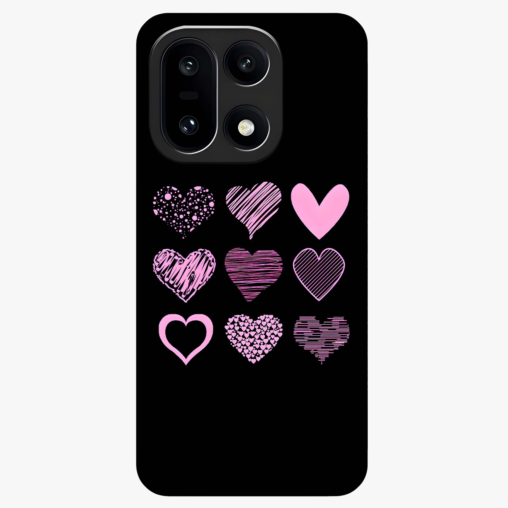 Pink Heart Aesthetic Glass Case for 1+15 cute front view featuring minimal heart artwork in soft pink tones
