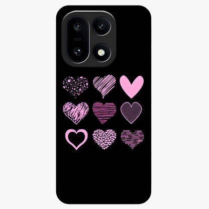 Pink Heart Aesthetic Glass Case for 1+15 cute front view featuring minimal heart artwork in soft pink tones