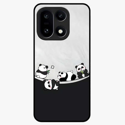 Playful Panda Parade Glass Case for 1+15 adorable front view featuring cute panda artwork in lively poses