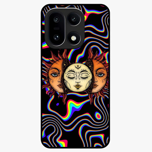 Psychedelic Sun Glass Case for 1+15 artistic front view featuring vibrant sun artwork in psychedelic colors