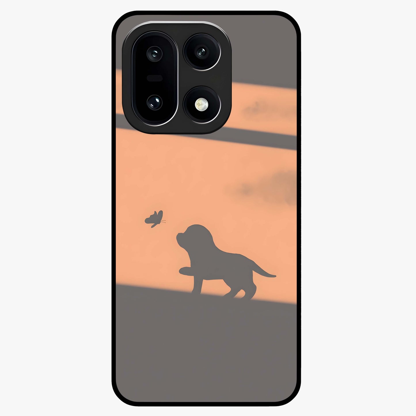 Puppy Shadow Art Glass Case for 1+15 charming front view featuring artistic puppy silhouette artwork