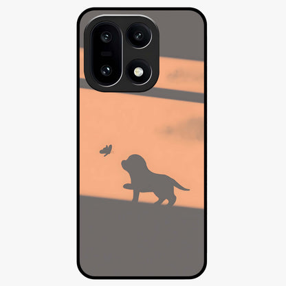Puppy Shadow Art Glass Case for 1+15 charming front view featuring artistic puppy silhouette artwork