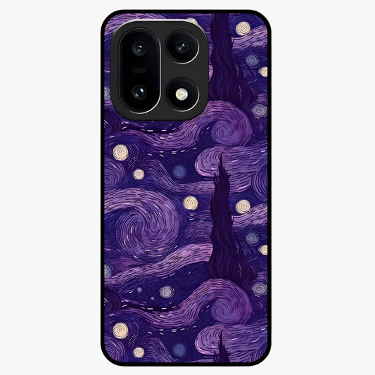 Purple Swirls Glass Case for 1+15 artistic front view featuring flowing swirl artwork in rich purple tones