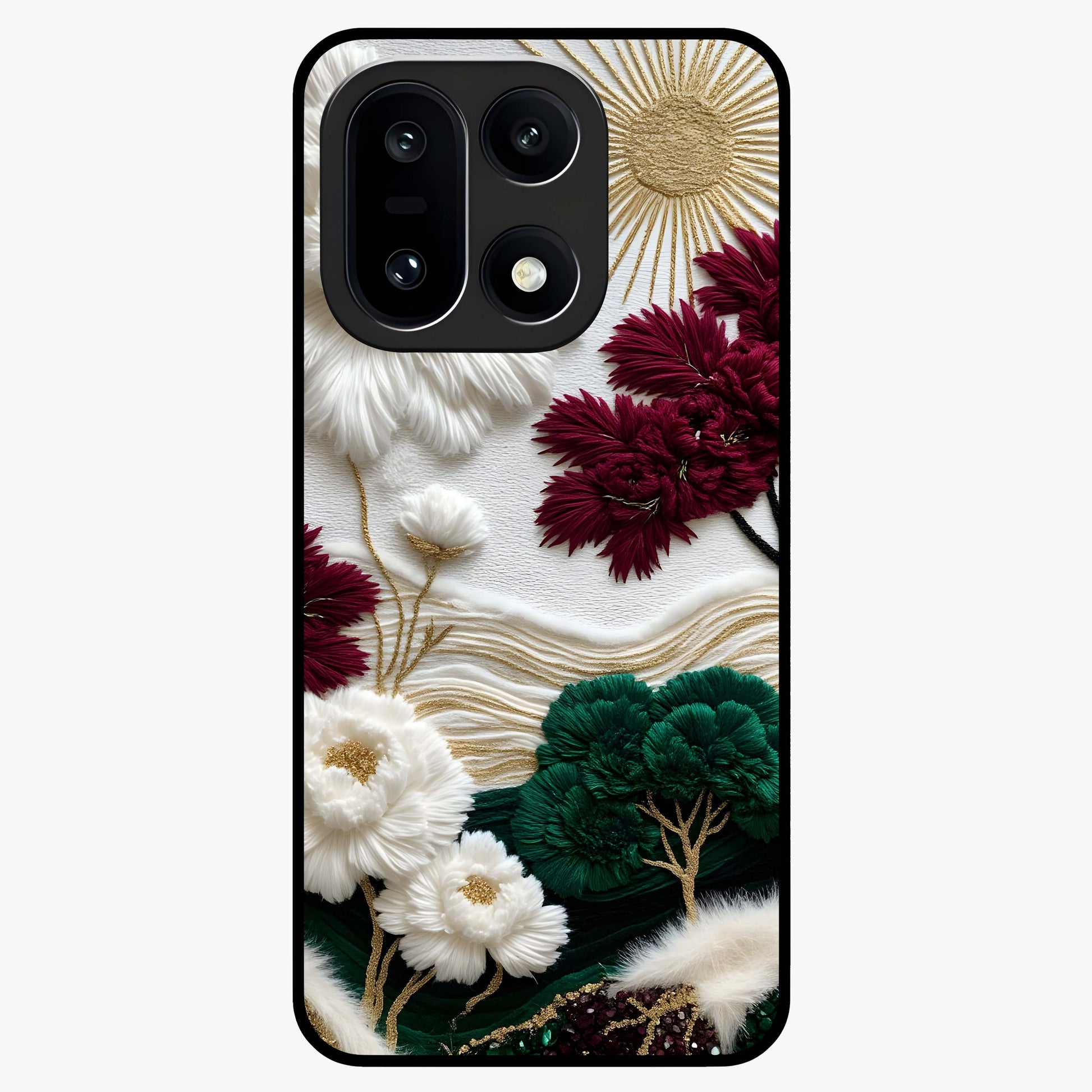 Radiant Bloom Elegance Glass Case for 1+15 elegant front view featuring luminous floral artwork