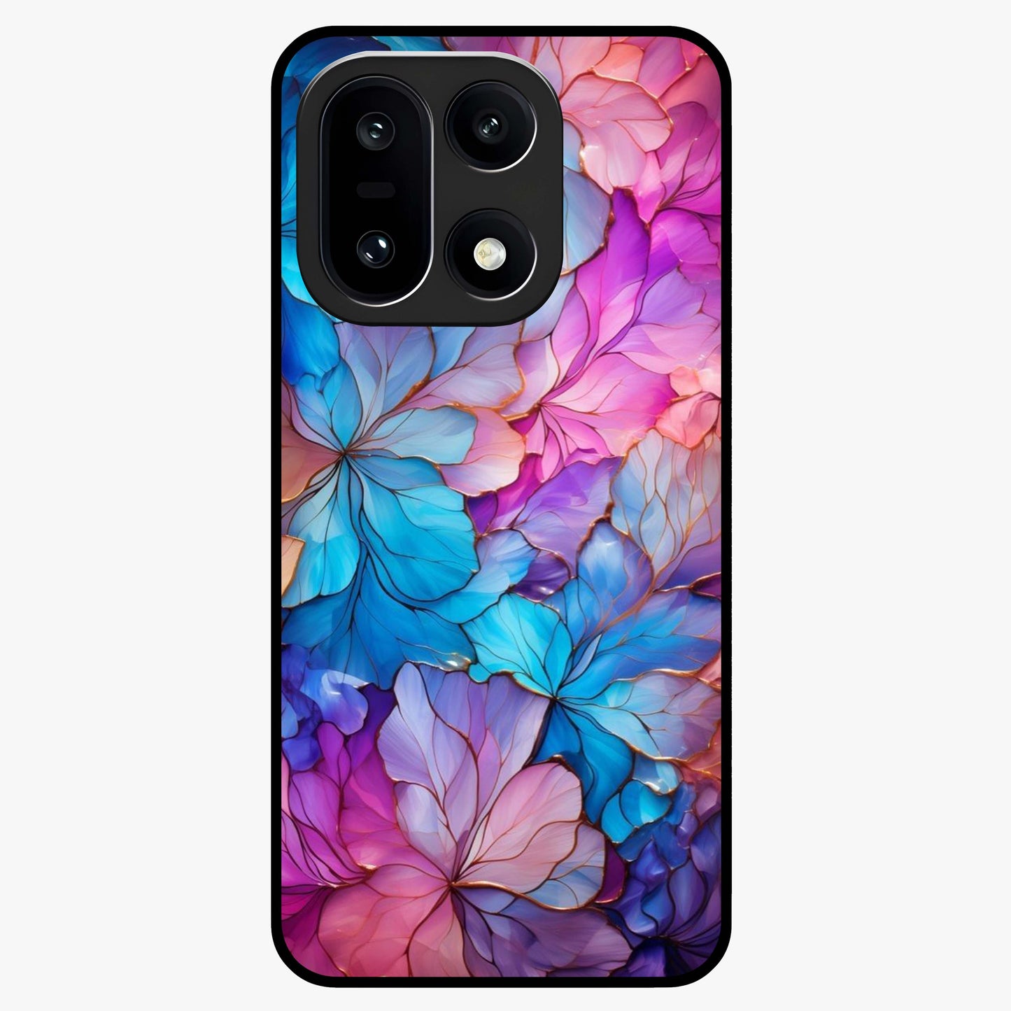 Radiant Floral Whirl Glass Case for 1+15 artistic front view featuring swirling floral artwork