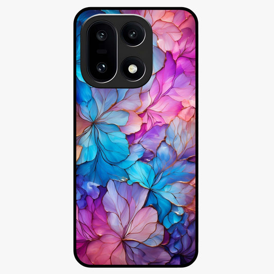 Radiant Floral Whirl Glass Case for 1+15 artistic front view featuring swirling floral artwork