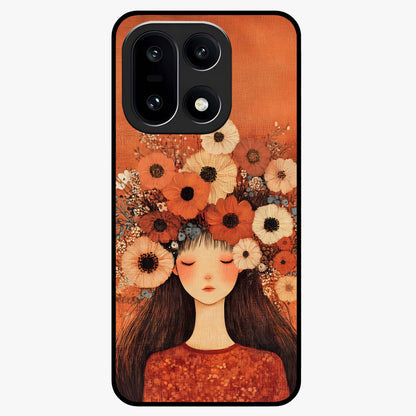 Radiant Flower Thoughts Glass Case for 1+15 soft front view featuring delicate floral artwork with artistic vibe