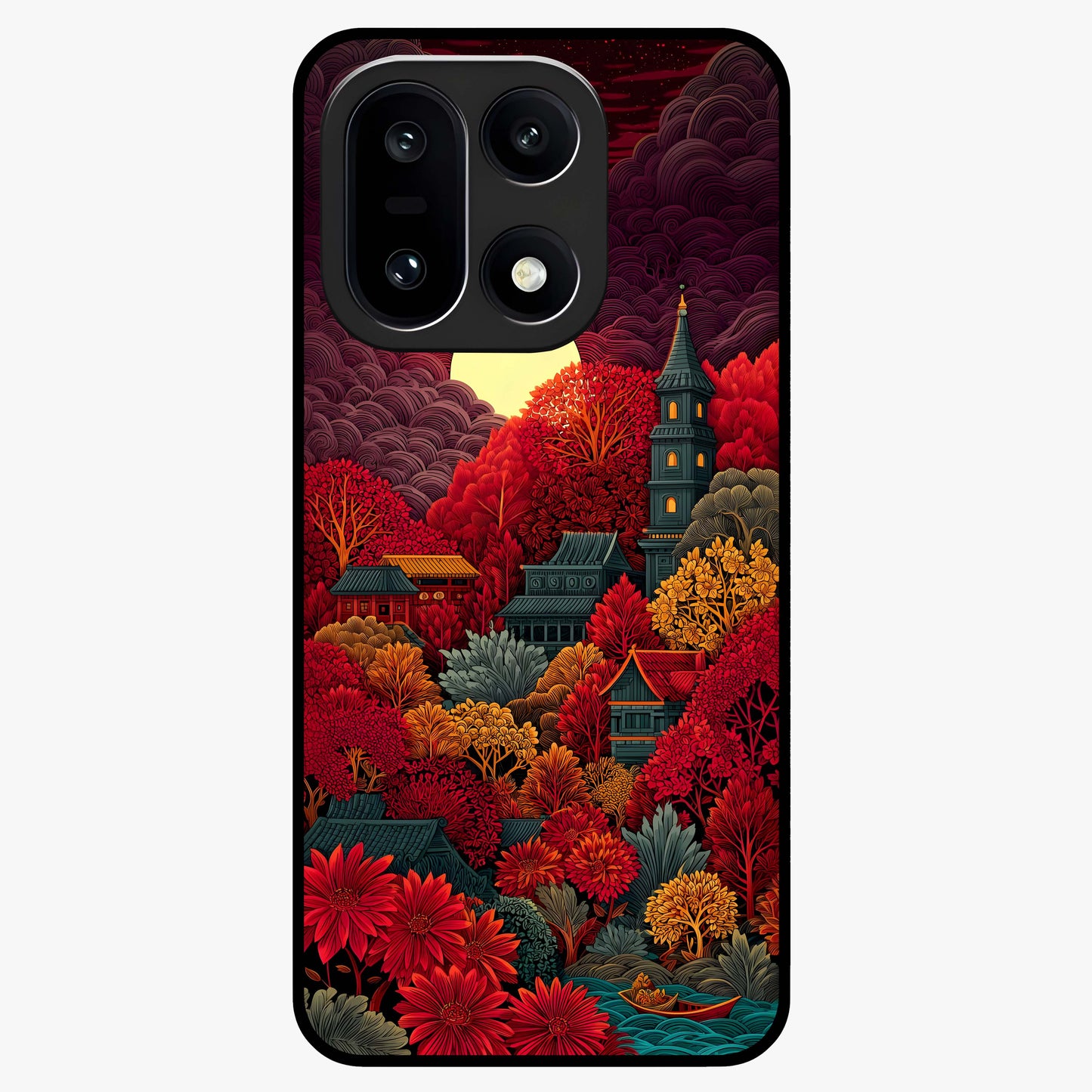 Red Scenery Hot Glass Case for 1+15 dramatic front view featuring bold red landscape artwork