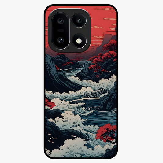 Red Sunset Scenery Glass Case for 1+15 scenic front view featuring warm sunset landscape artwork