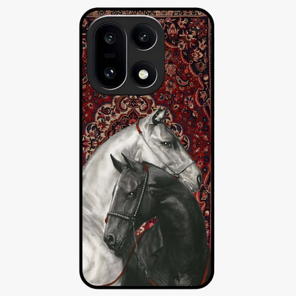 Regal Stallion Tapestry Glass Case for 1+15 powerful front view featuring majestic horse artwork with tapestry style detailing