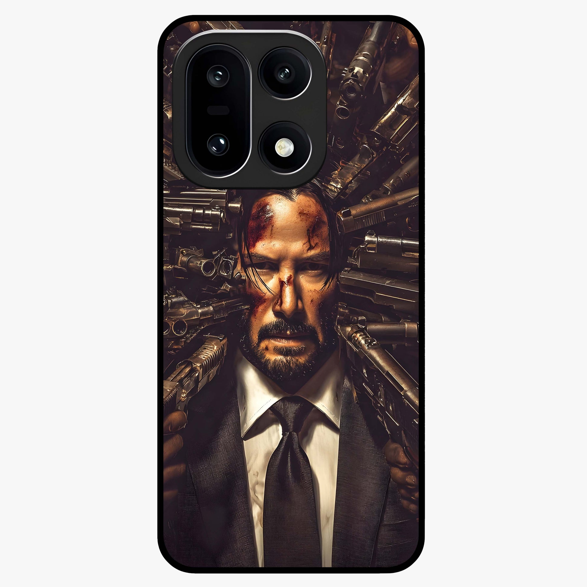 Relentless Shadow Assassin Glass Case for 1+15 intense front view featuring dark warrior inspired artwork
