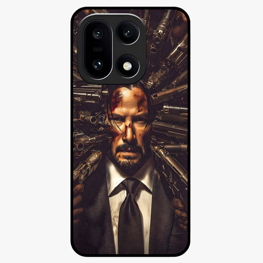 Relentless Shadow Assassin Glass Case for 1+15 intense front view featuring dark warrior inspired artwork