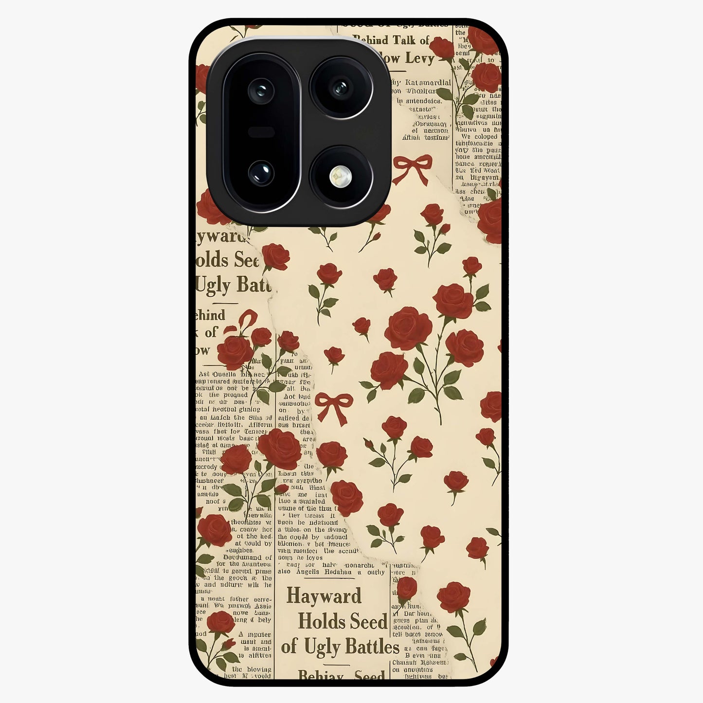Retro Rose Journal Glass Case for 1+15 elegant front view featuring vintage rose artwork with journal aesthetic