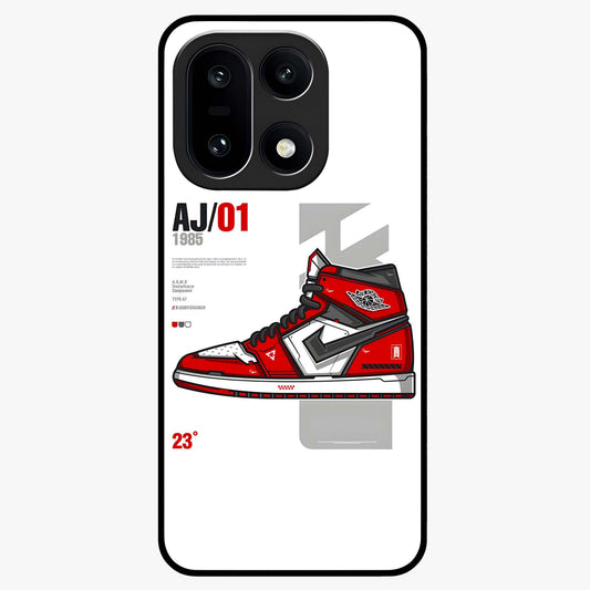 Retro Sneaker Blueprint Glass Case for 1+15 bold front view featuring sneaker blueprint style artwork