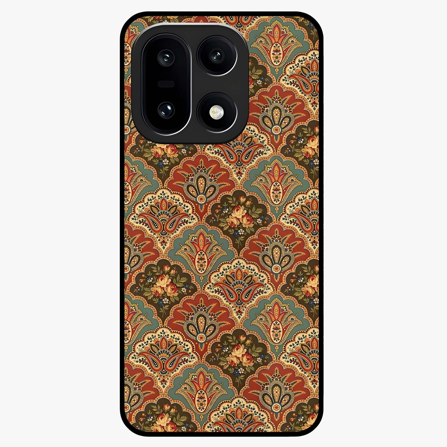 Royal Threadwork Glass Case for 1+15 elegant front view featuring embroidered threadwork inspired artwork