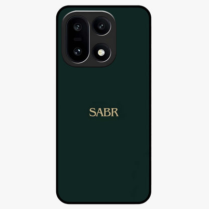 Sabr Minimal Patience Glass Case for 1+15 clean front view featuring minimalist typography artwork