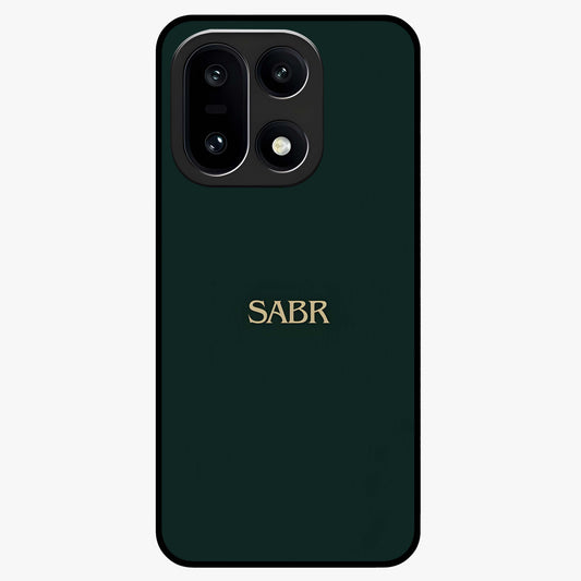 Sabr Minimal Patience Glass Case for 1+15 clean front view featuring minimalist typography artwork