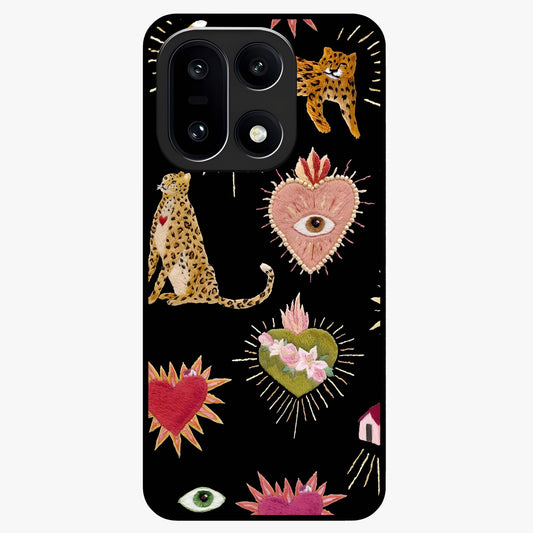 Sacred Jungle Heart Glass Case for 1+15 vibrant front view featuring jungle inspired artwork with symbolic heart accents