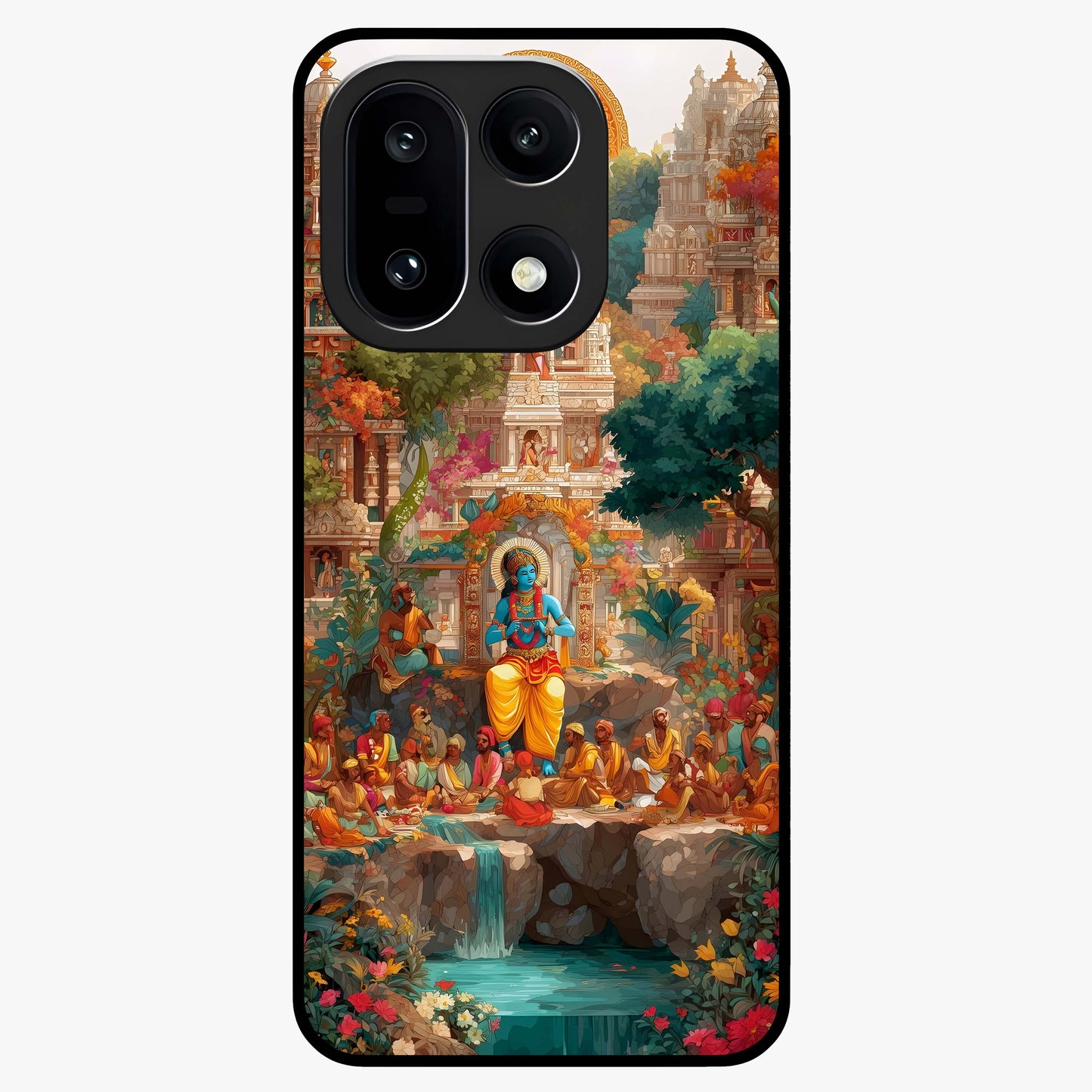 Sacred Sunlight Gods Glass Case for 1+15 powerful front view featuring divine artwork bathed in golden sunlight